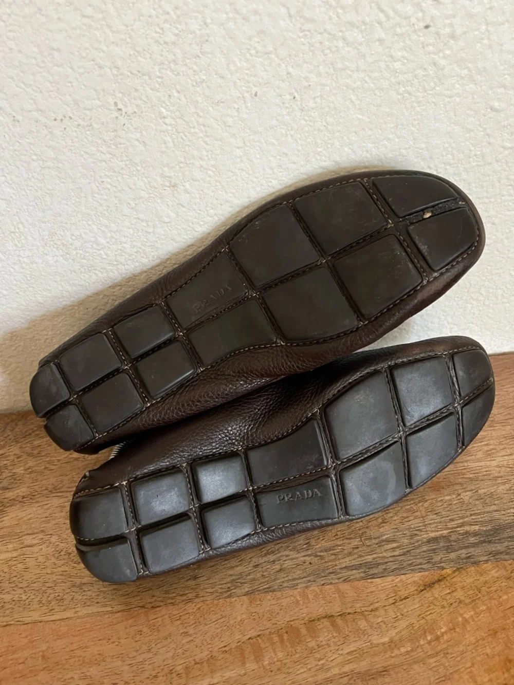 Prada Brown Pebbled  Leather Loafers Size 7.5 - Picture 8 of 12